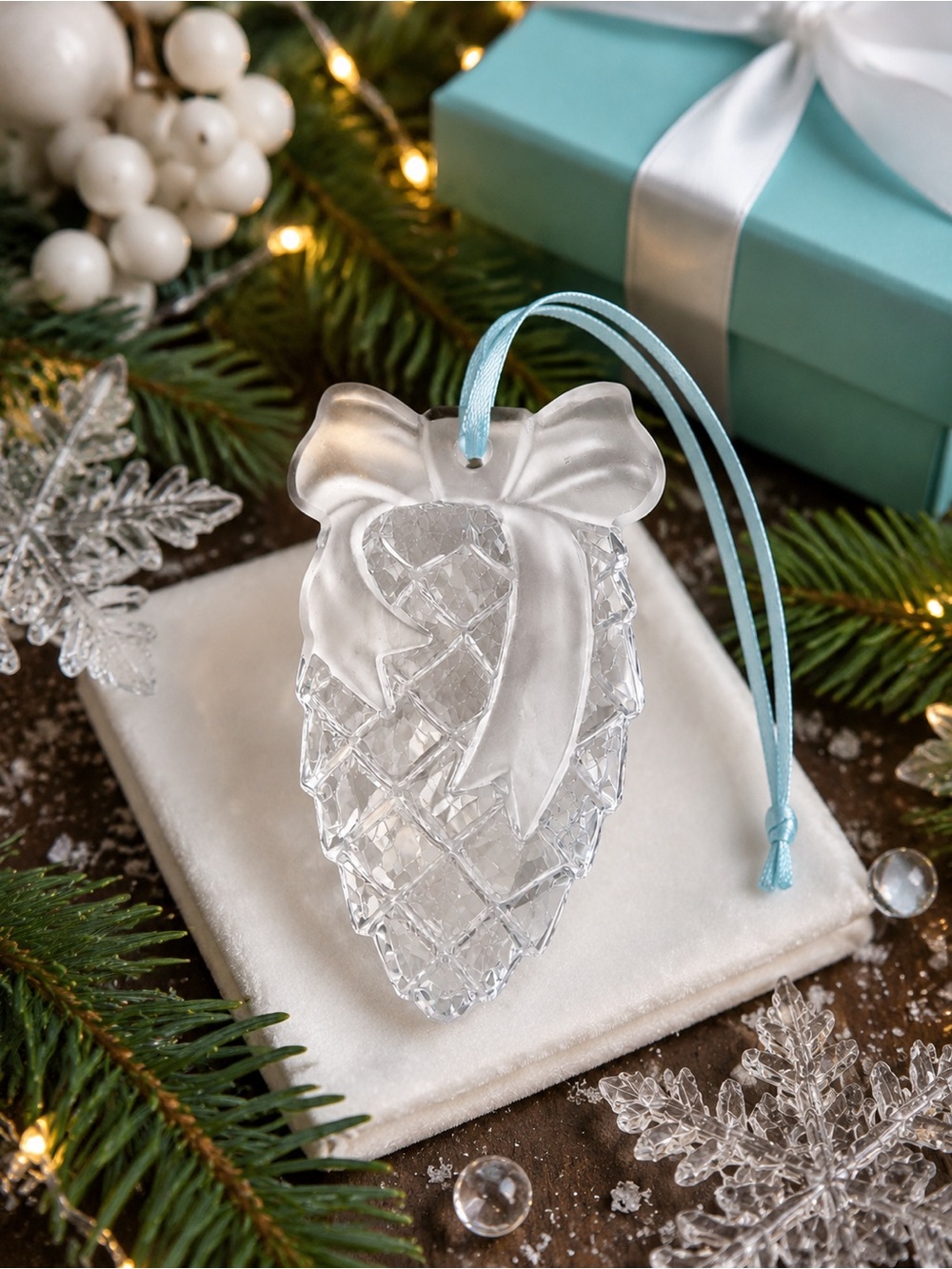 Rare Vintage 1995 Tiffany & Co Crystal Pinecone Holiday Ornament